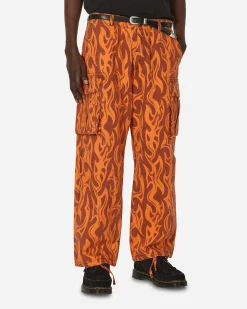 ERL Pants^Printed Flame Cargo Pants Orange