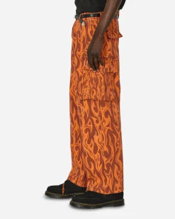 ERL Pants^Printed Flame Cargo Pants Orange