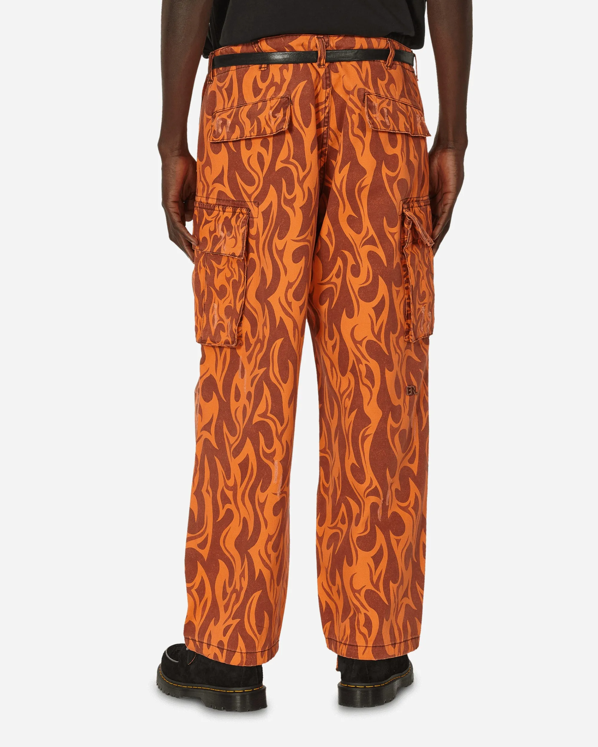 ERL Pants^Printed Flame Cargo Pants Orange