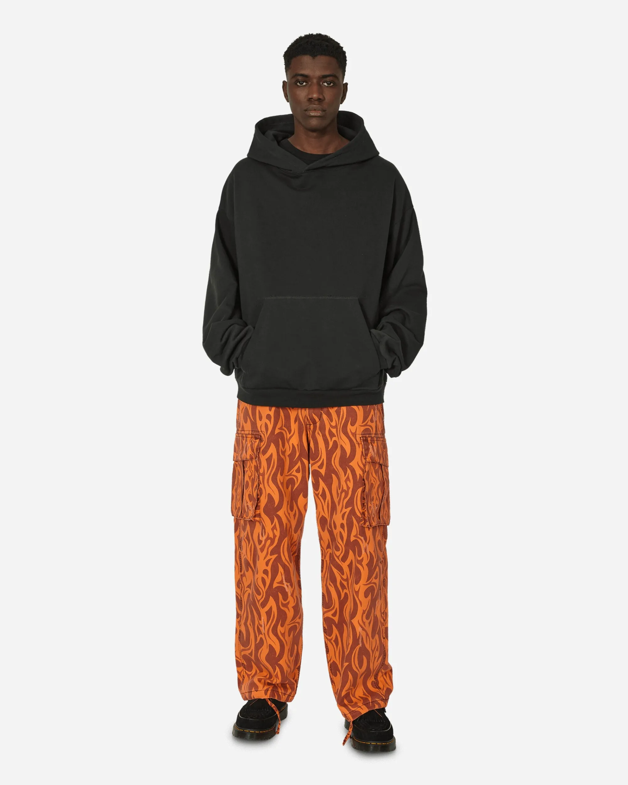 ERL Pants^Printed Flame Cargo Pants Orange