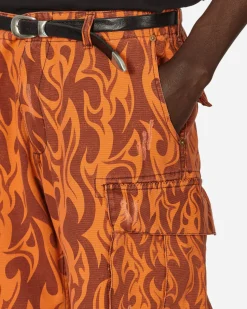 ERL Pants^Printed Flame Cargo Pants Orange