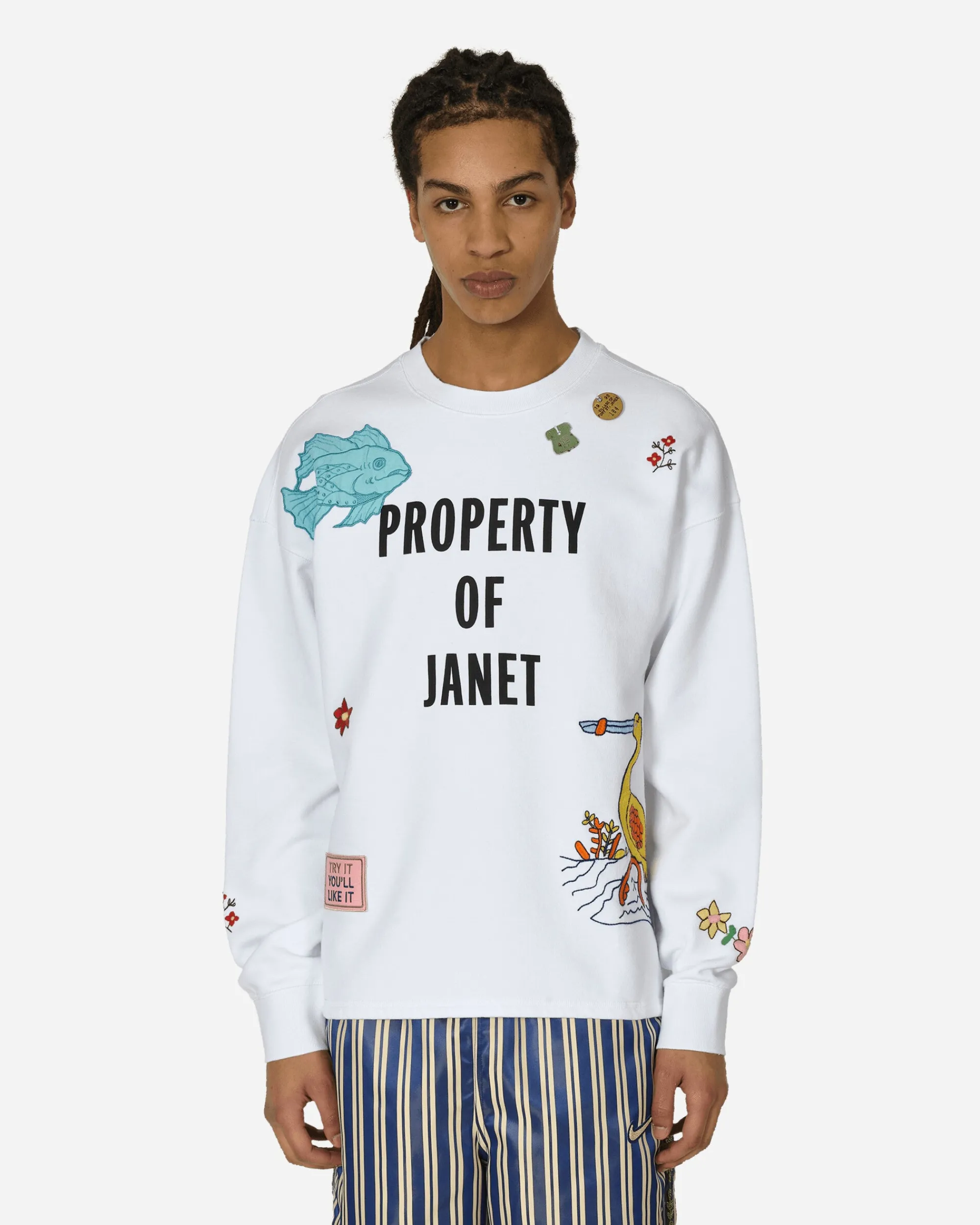 Bode Sweatshirts^Property of Janet Crewneck Sweatshirt White