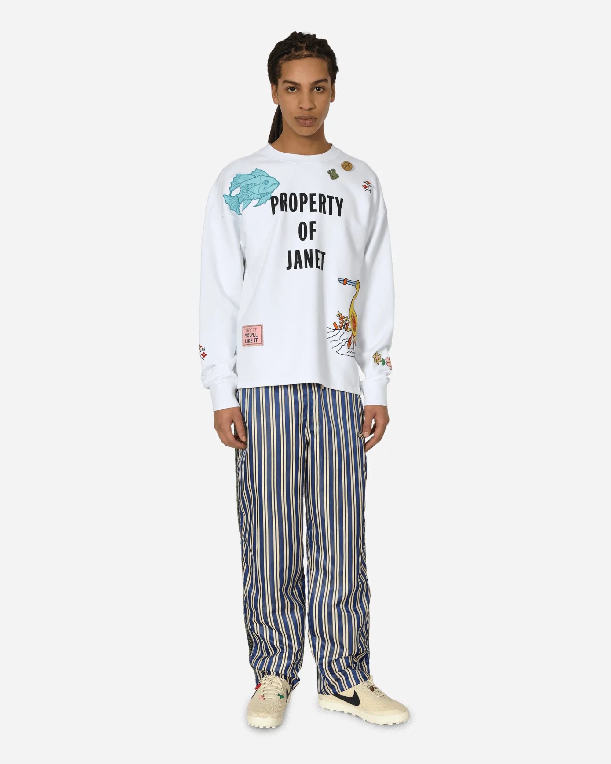 Bode Sweatshirts^Property of Janet Crewneck Sweatshirt White