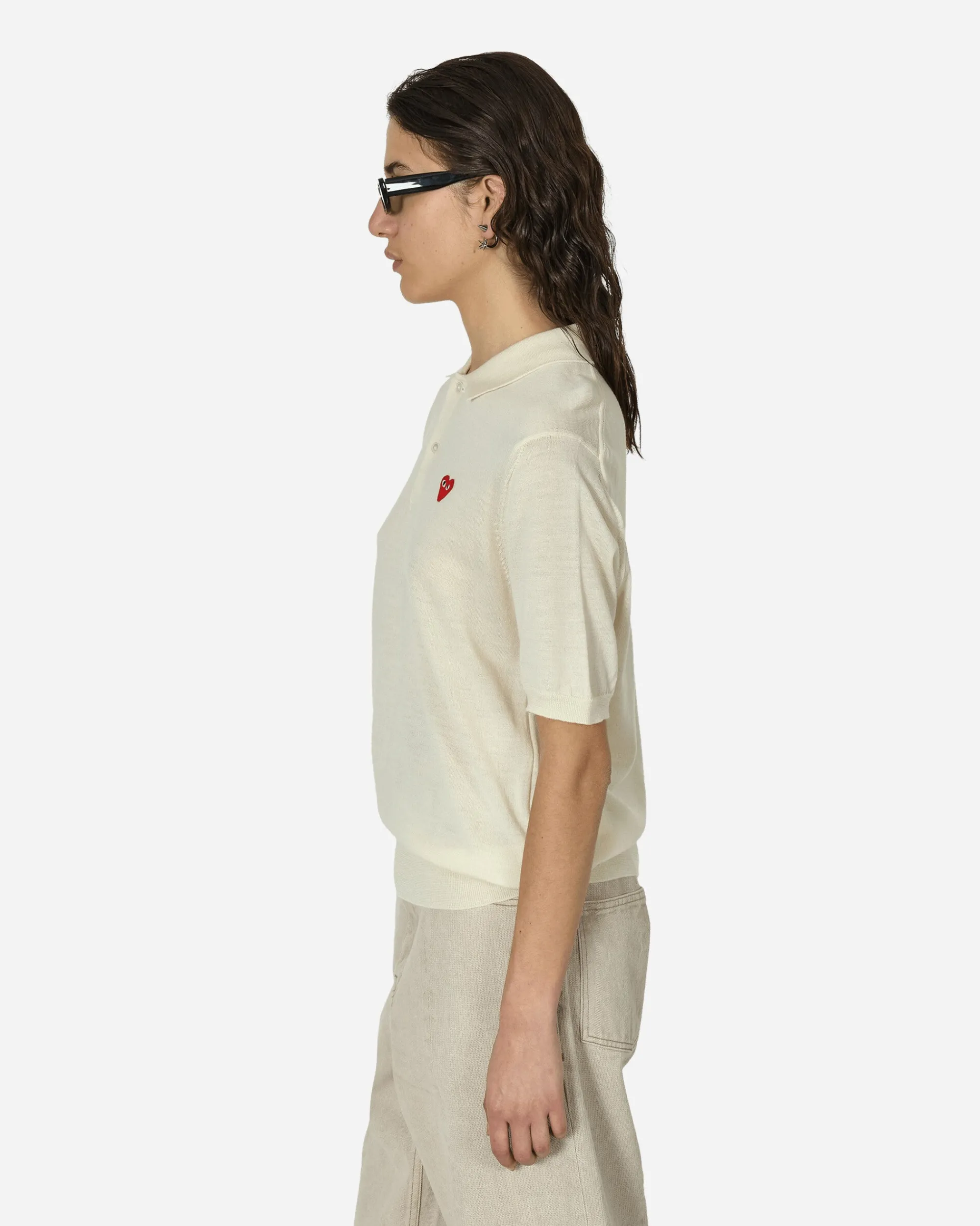 Comme Des Garçons Play Knitwears^Red Heart Polo Sweater Off White