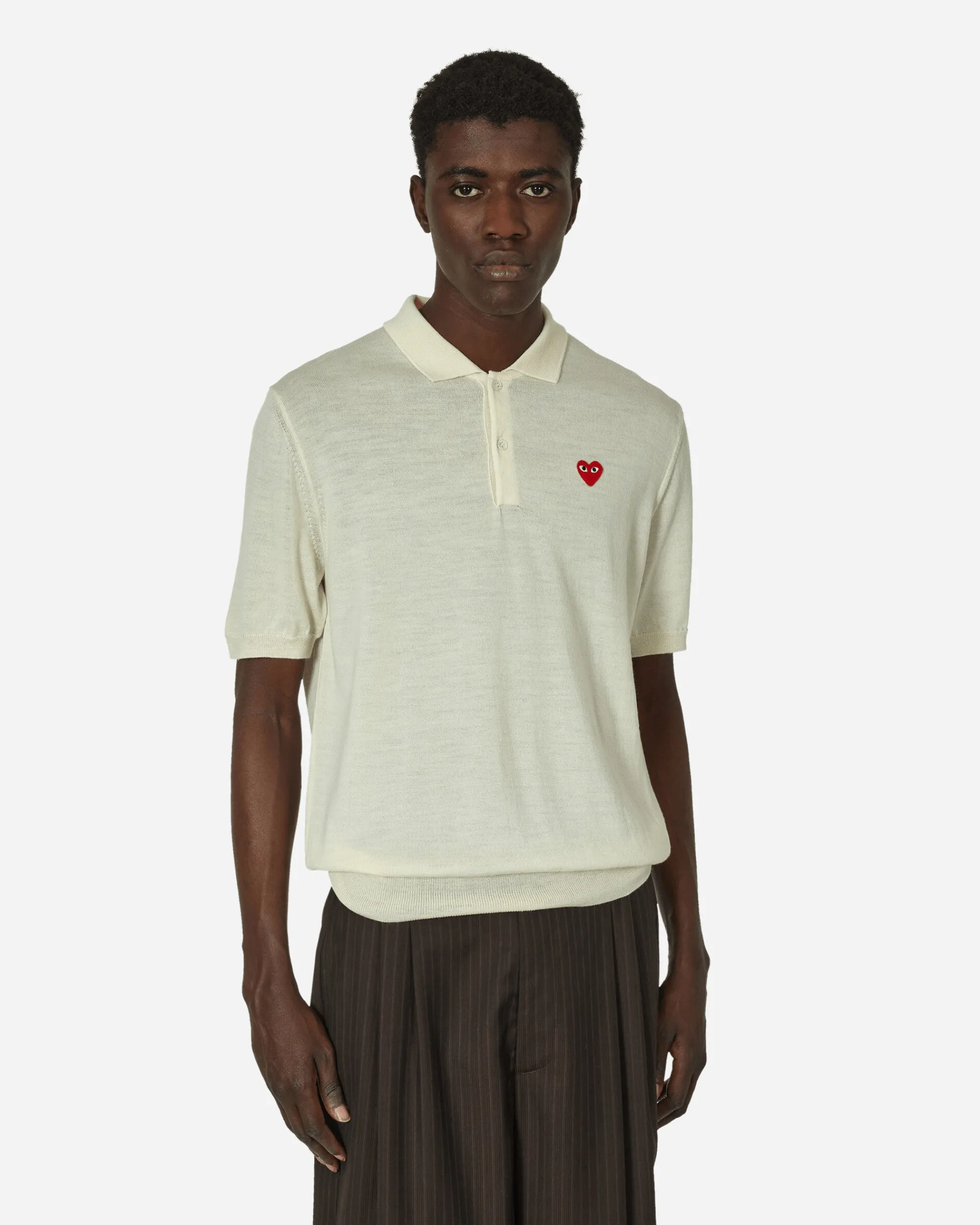 Comme Des Garçons Play Knitwear^Red Heart Polo Sweater Off White