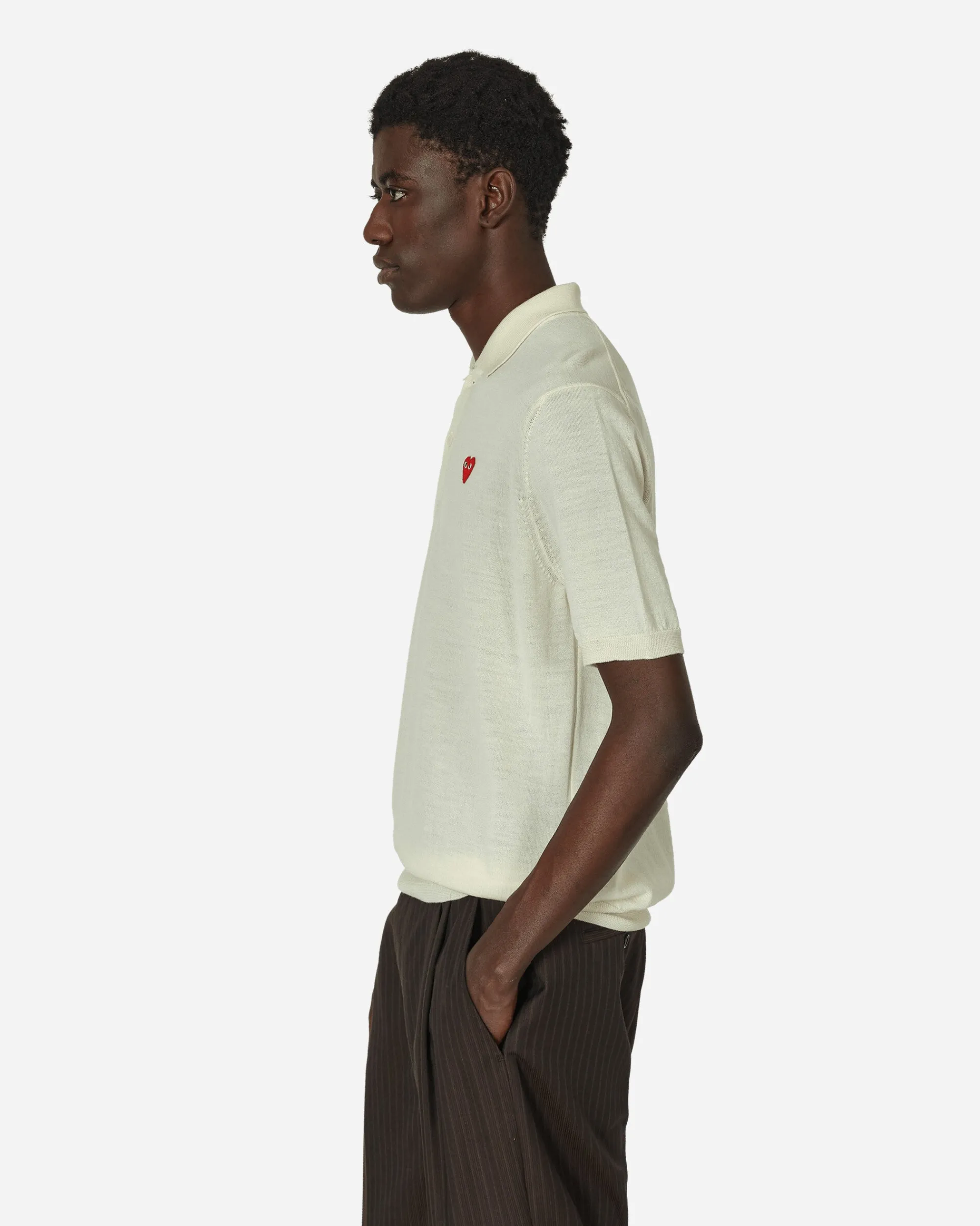 Comme Des Garçons Play Knitwear^Red Heart Polo Sweater Off White