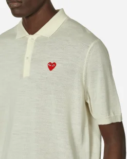Comme Des Garçons Play Knitwear^Red Heart Polo Sweater Off White