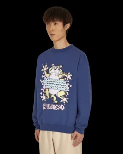 Brain Dead Sweatshirts^Relaxed Cat Crewneck Sweatshirt Blue