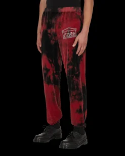 Aries Pants^Rhinestone Velour Sweatpants Red