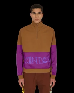 Brain Dead Sweatshirts^Sinister Screw Overlay Half Zip Sweatshirt Brown