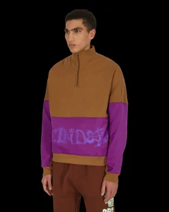Brain Dead Sweatshirts^Sinister Screw Overlay Half Zip Sweatshirt Brown