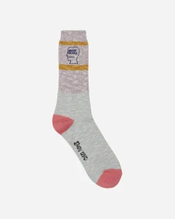 Brain Dead Underwear^Slub 2 Stripes Crew Socks Light Blue