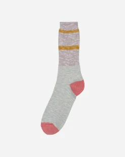 Brain Dead Underwear^Slub 2 Stripes Crew Socks Light Blue