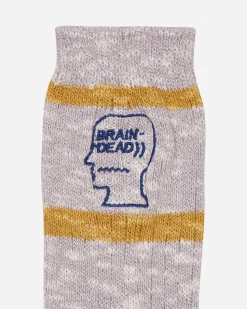Brain Dead Underwear^Slub 2 Stripes Crew Socks Light Blue