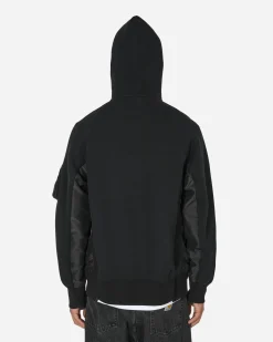 sacai Sweatshirts^Sponge Sweat x Nylon Twill Hooded Sweatshirt Black / Black