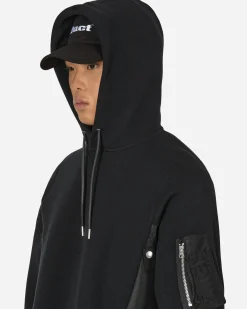 sacai Sweatshirts^Sponge Sweat x Nylon Twill Hooded Sweatshirt Black / Black