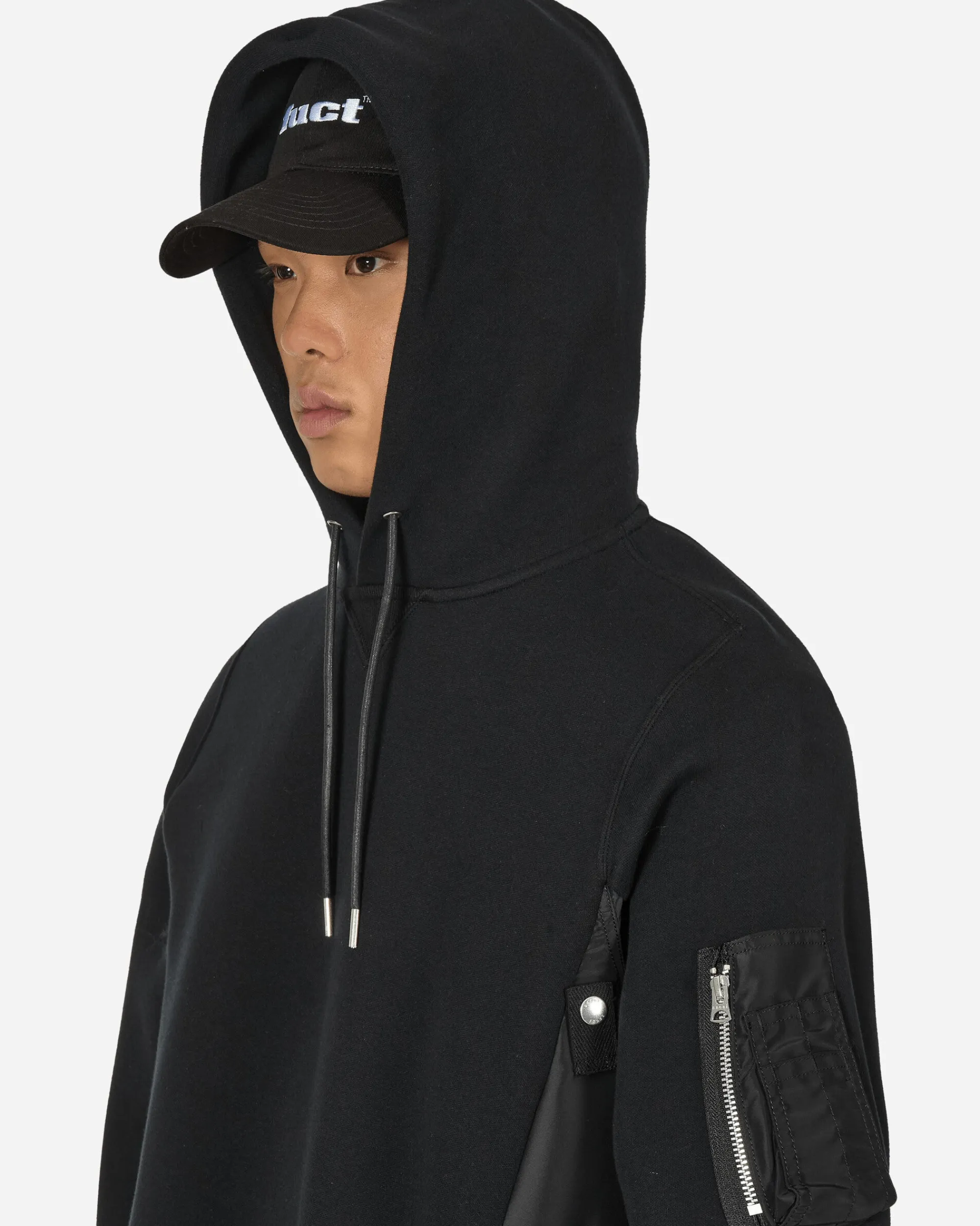 sacai Sweatshirts^Sponge Sweat x Nylon Twill Hooded Sweatshirt Black / Black