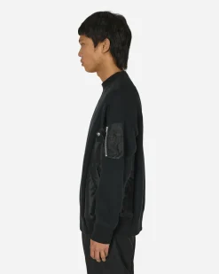 sacai Sweatshirts^Sponge Sweat x Nylon Twill Crewneck Sweatshirt Black / Black