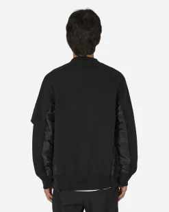 sacai Sweatshirts^Sponge Sweat x Nylon Twill Crewneck Sweatshirt Black / Black