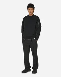 sacai Sweatshirts^Sponge Sweat x Nylon Twill Crewneck Sweatshirt Black / Black