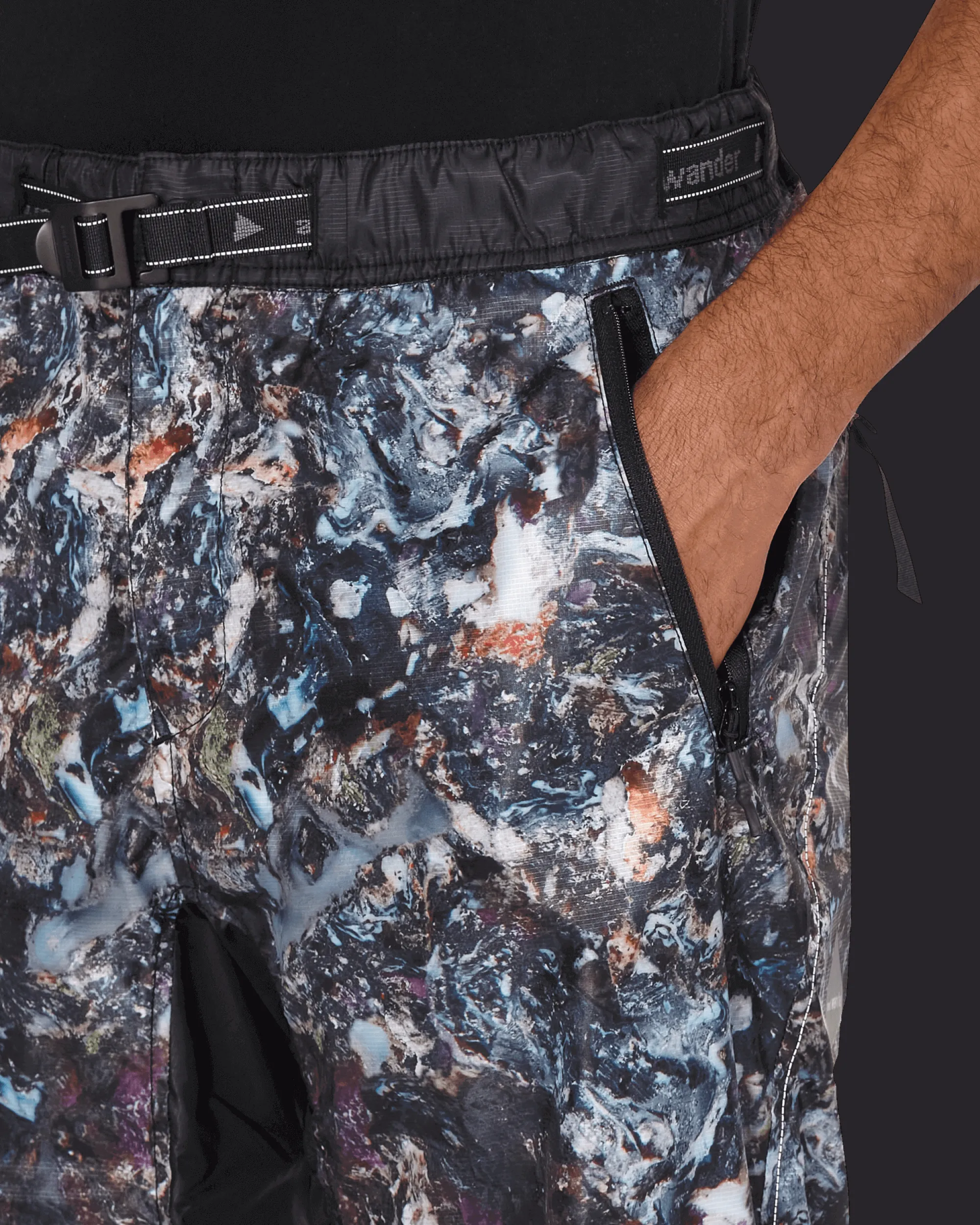 and wander Pants^Stone Printed Ripstop Pants Black