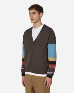 Awake NY Knitwear^Striped Mohair Sleeve Cardigan Brown