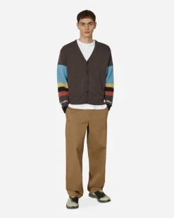 Awake NY Knitwear^Striped Mohair Sleeve Cardigan Brown