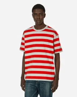 Junya Watanabe MAN T-Shirts^Striped T-Shirt Grey / Red