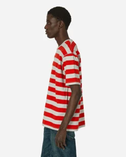 Junya Watanabe MAN T-Shirts^Striped T-Shirt Grey / Red