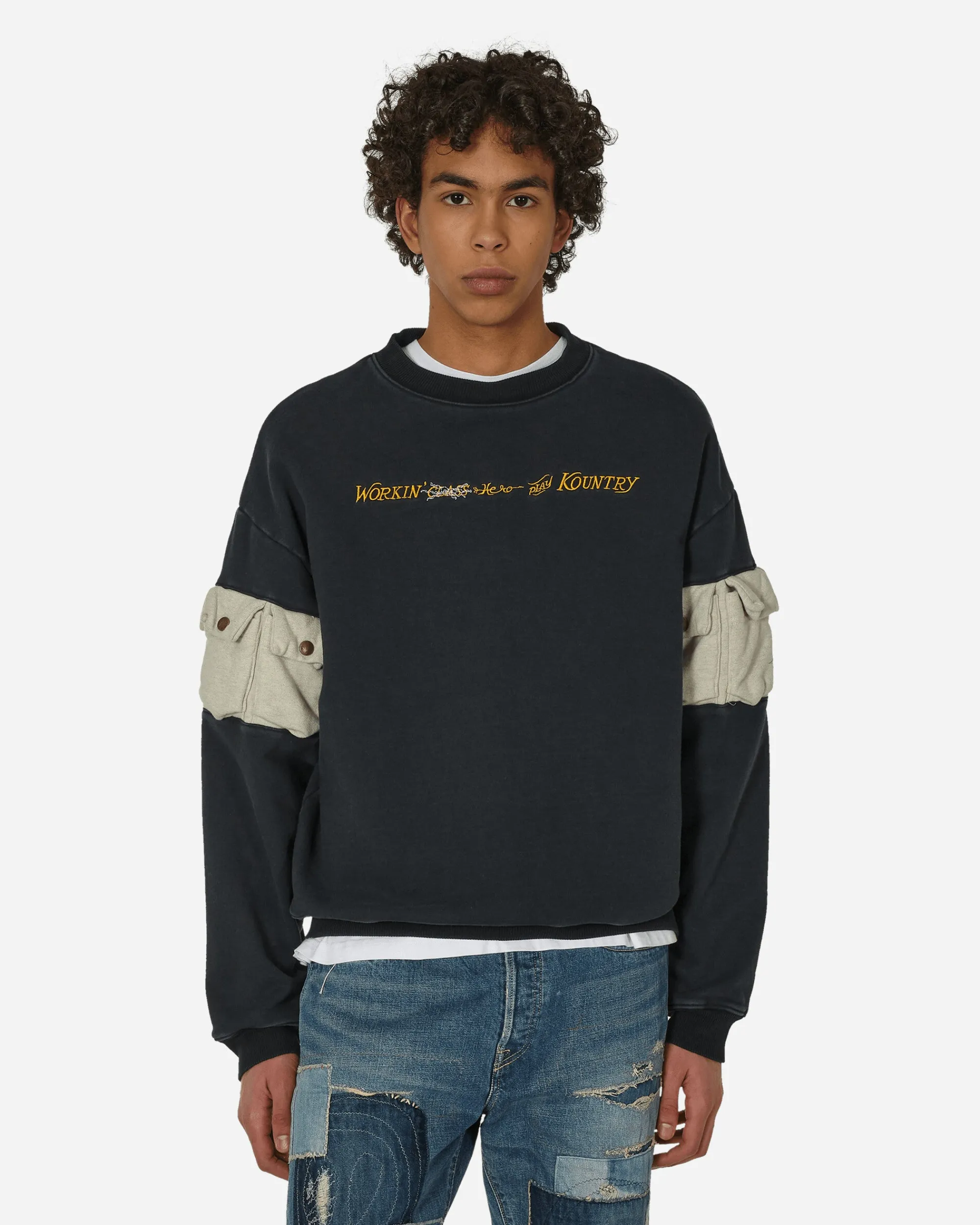 KAPITAL Sweatshirts^SWT Knit 2Tones Nickel 8" Sleeve Sweatshirt (Working Embroidery) Black