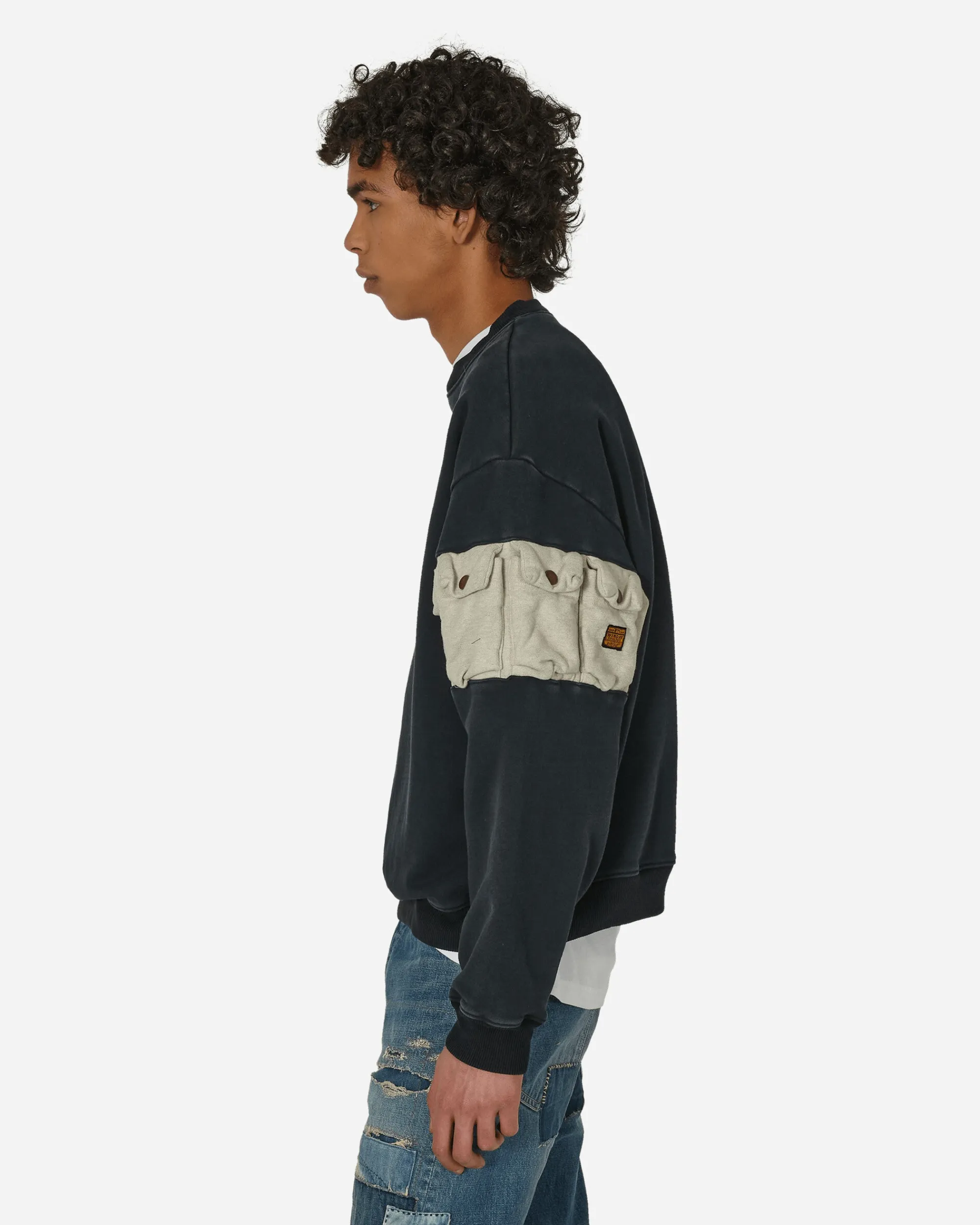 KAPITAL Sweatshirts^SWT Knit 2Tones Nickel 8" Sleeve Sweatshirt (Working Embroidery) Black