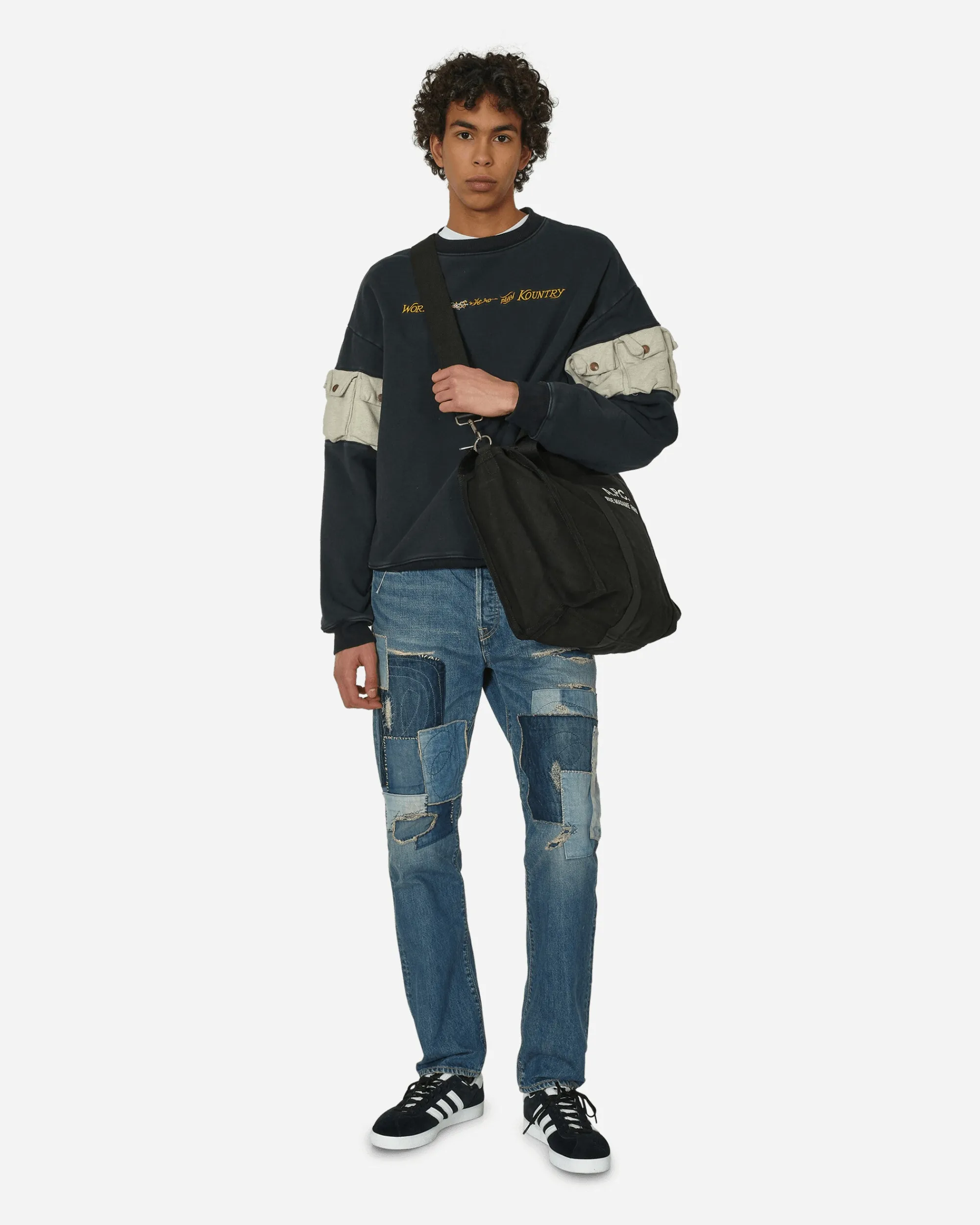 KAPITAL Sweatshirts^SWT Knit 2Tones Nickel 8" Sleeve Sweatshirt (Working Embroidery) Black
