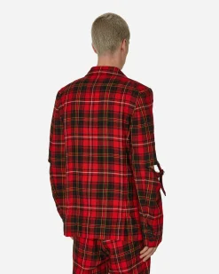 Comme Des Garçons Black Coats And Jackets^Tartan Elbow Buckle Detail Jacket Red