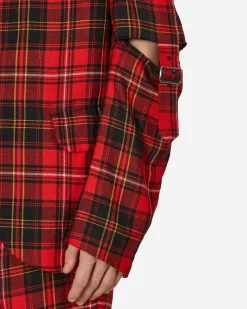 Comme Des Garçons Black Coats And Jackets^Tartan Elbow Buckle Detail Jacket Red