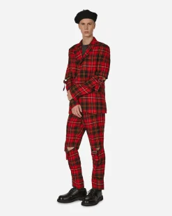 Comme Des Garçons Black Coats And Jackets^Tartan Elbow Buckle Detail Jacket Red