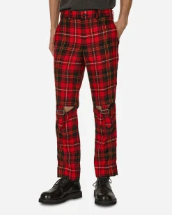 Comme Des Garçons Black Pants^Tartan Knee Buckle Detail Pants Red