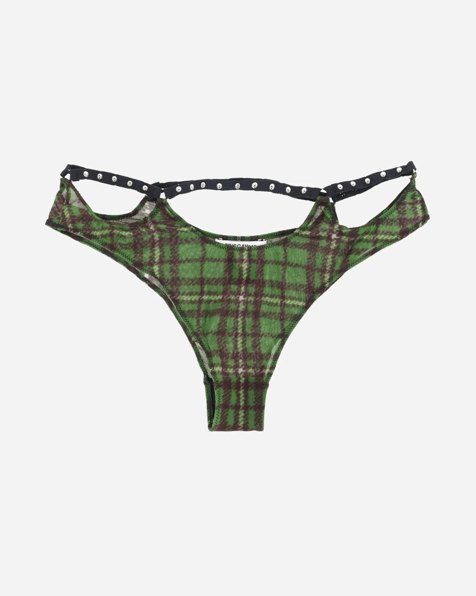 Priscavera Underwear^Tartan Studded Thong Green