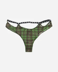 Priscavera Underwear^Tartan Studded Thong Green