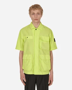 Stone Island Shirts^TELA COTONE LINO FIAMMATO-TC Garment Dyed Shortsleeve Jacket Yellow