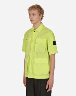 Stone Island Shirts^TELA COTONE LINO FIAMMATO-TC Garment Dyed Shortsleeve Jacket Yellow