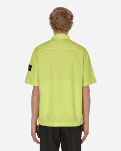 Stone Island Shirts^TELA COTONE LINO FIAMMATO-TC Garment Dyed Shortsleeve Jacket Yellow