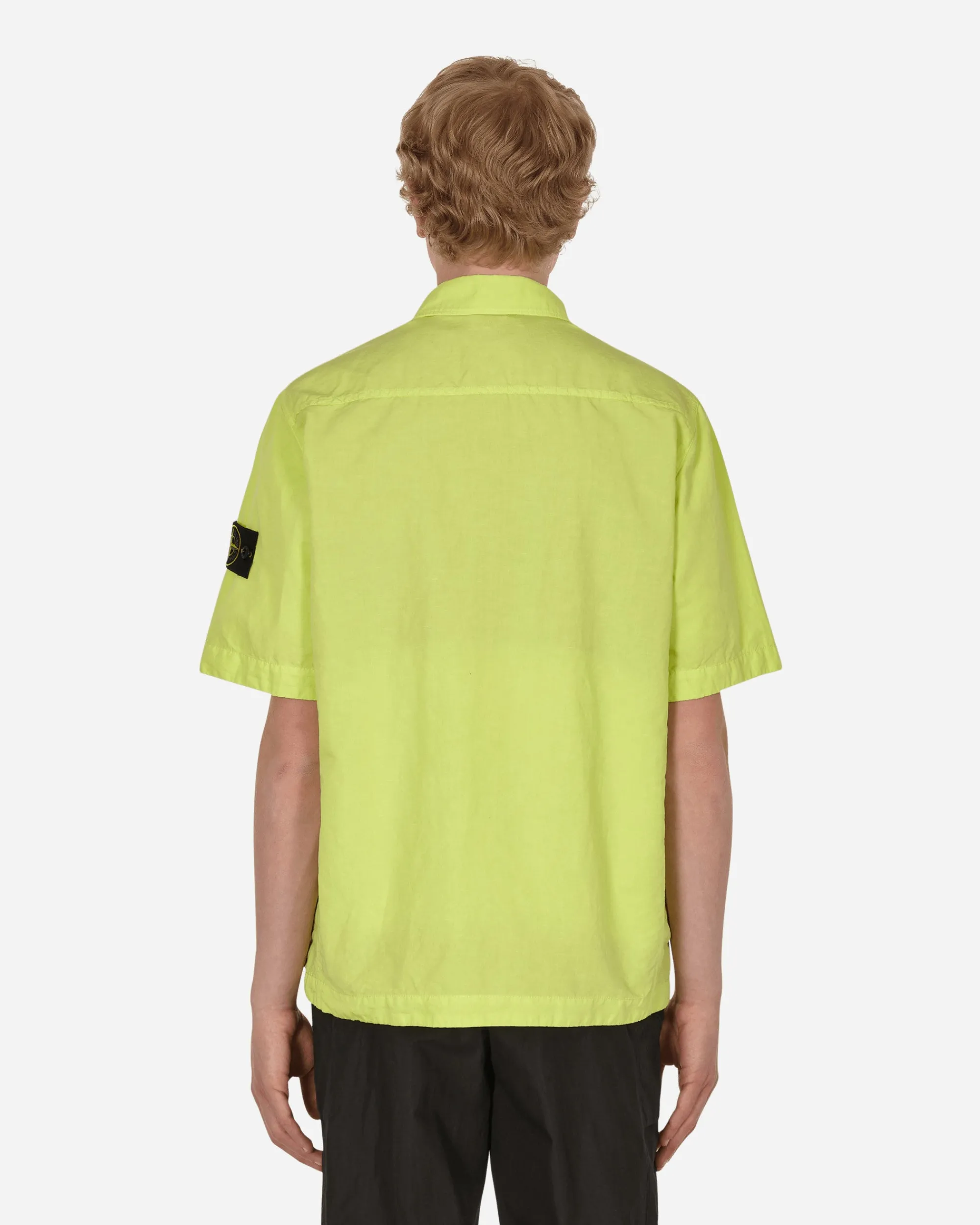 Stone Island Shirts^TELA COTONE LINO FIAMMATO-TC Garment Dyed Shortsleeve Jacket Yellow