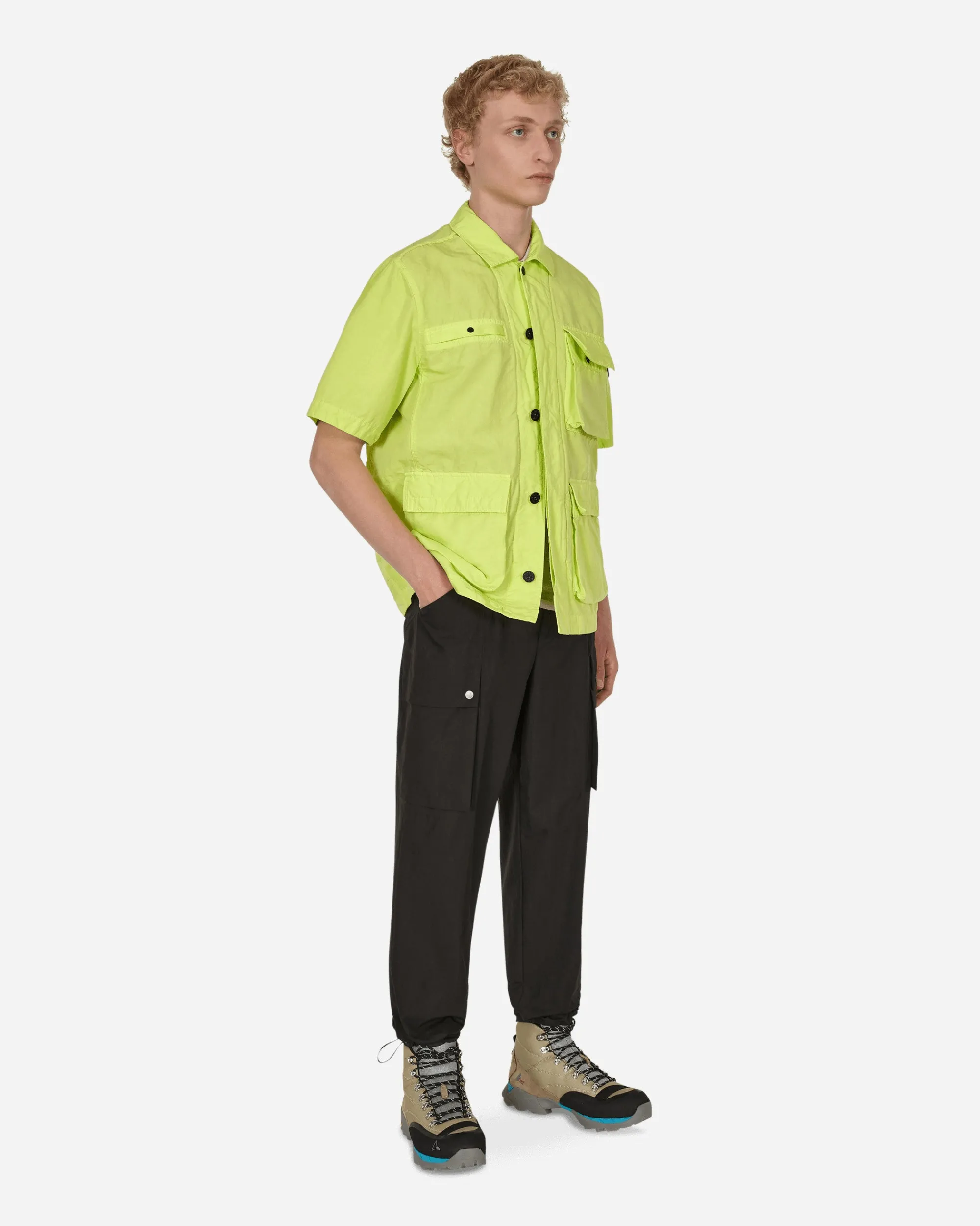 Stone Island Shirts^TELA COTONE LINO FIAMMATO-TC Garment Dyed Shortsleeve Jacket Yellow