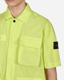 Stone Island Shirts^TELA COTONE LINO FIAMMATO-TC Garment Dyed Shortsleeve Jacket Yellow