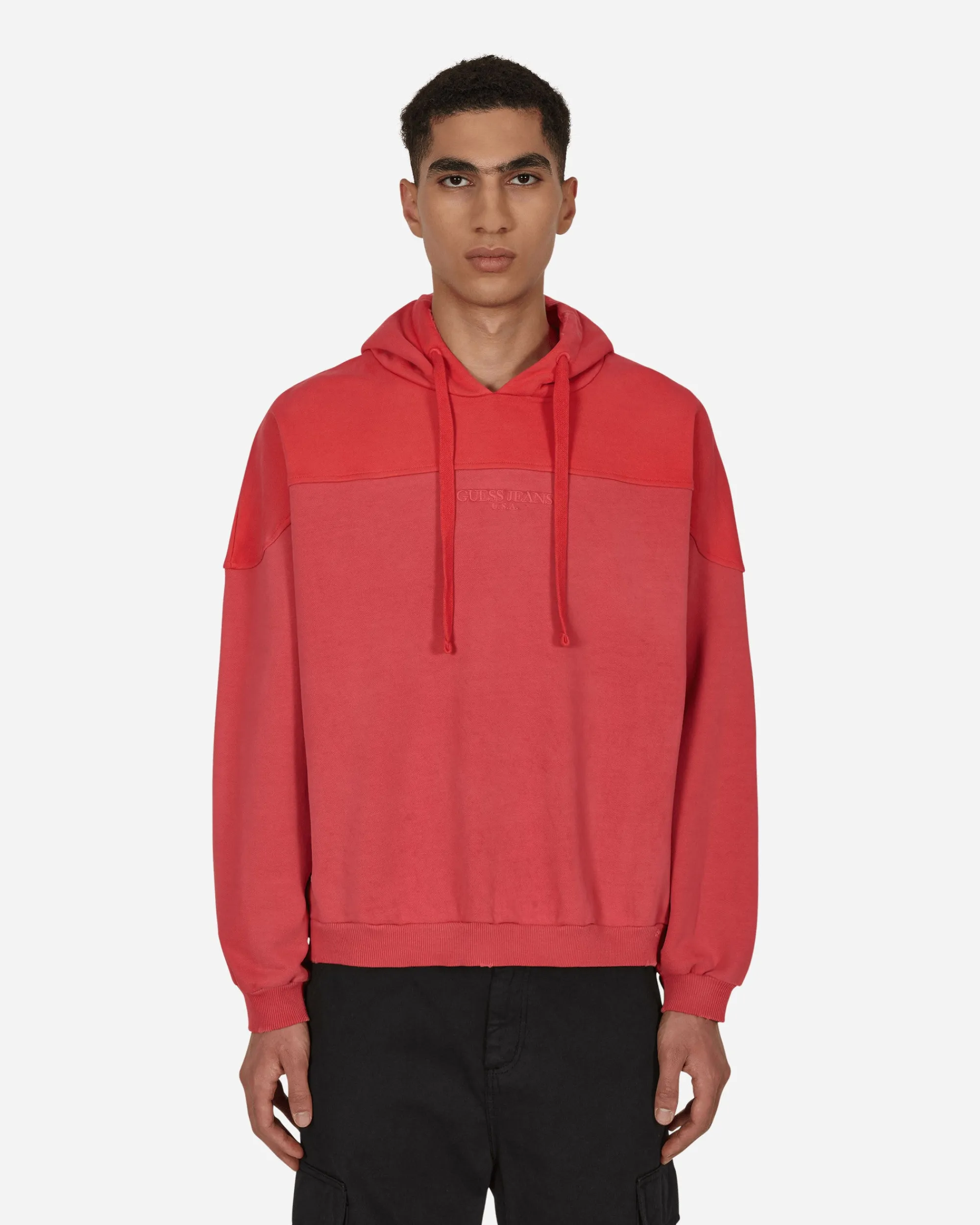 Guess USA Sweatshirts^Two Tone Hooded Sweatshirt Red