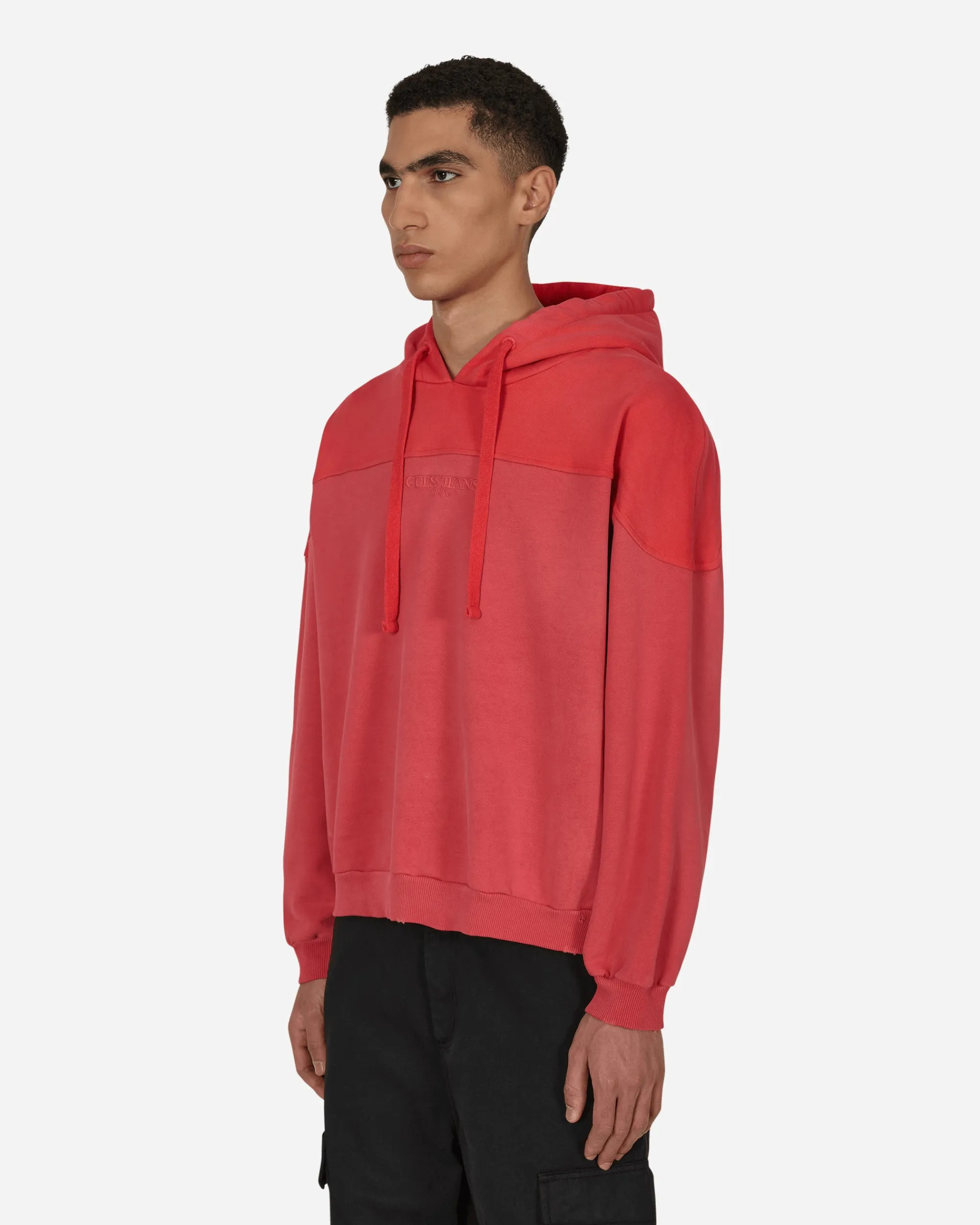Guess USA Sweatshirts^Two Tone Hooded Sweatshirt Red
