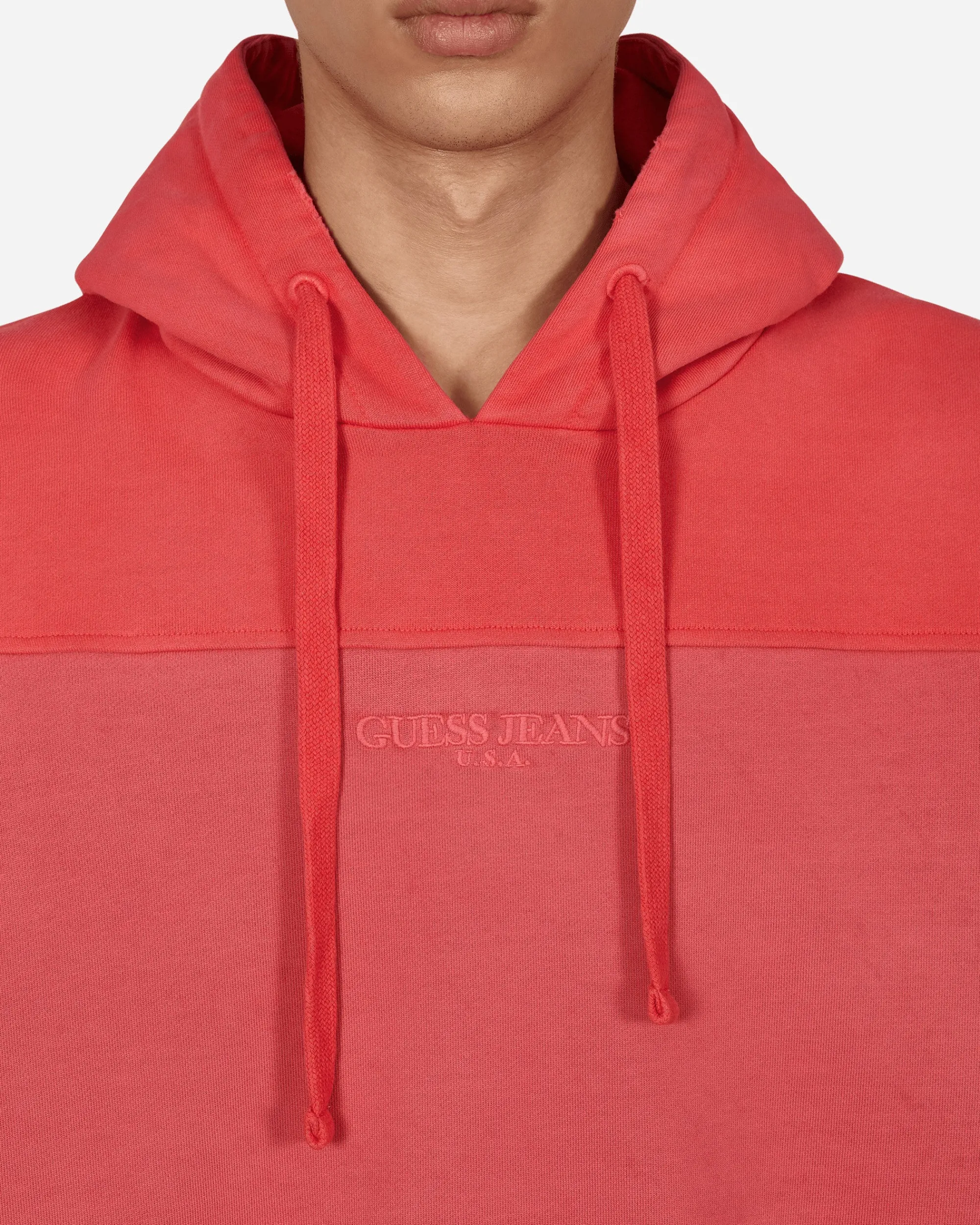 Guess USA Sweatshirts^Two Tone Hooded Sweatshirt Red