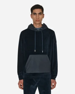 Moncler Sweatshirts^Velvet Hooded Sweatshirt Blue