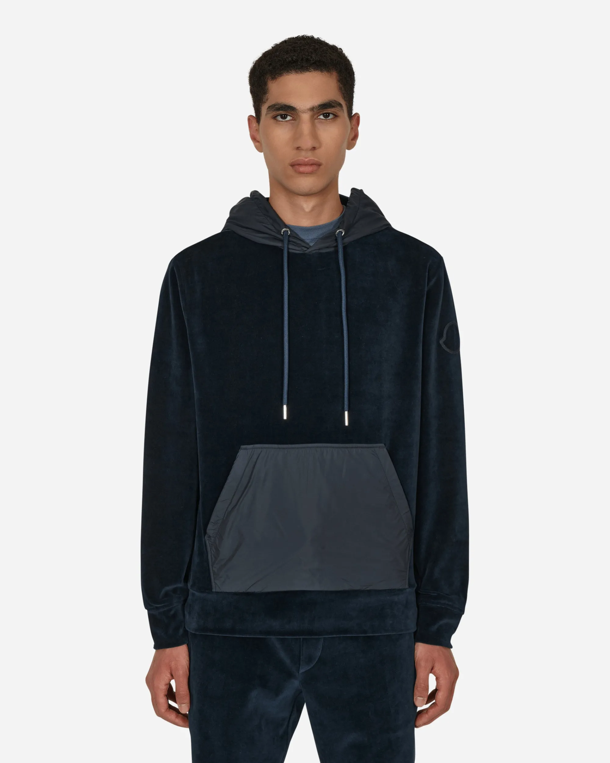 Moncler Sweatshirts^Velvet Hooded Sweatshirt Blue