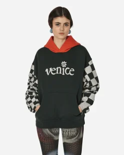 ERL Sweatshirts^Venice Checked Sleeve Hooded Sweatshirt Black